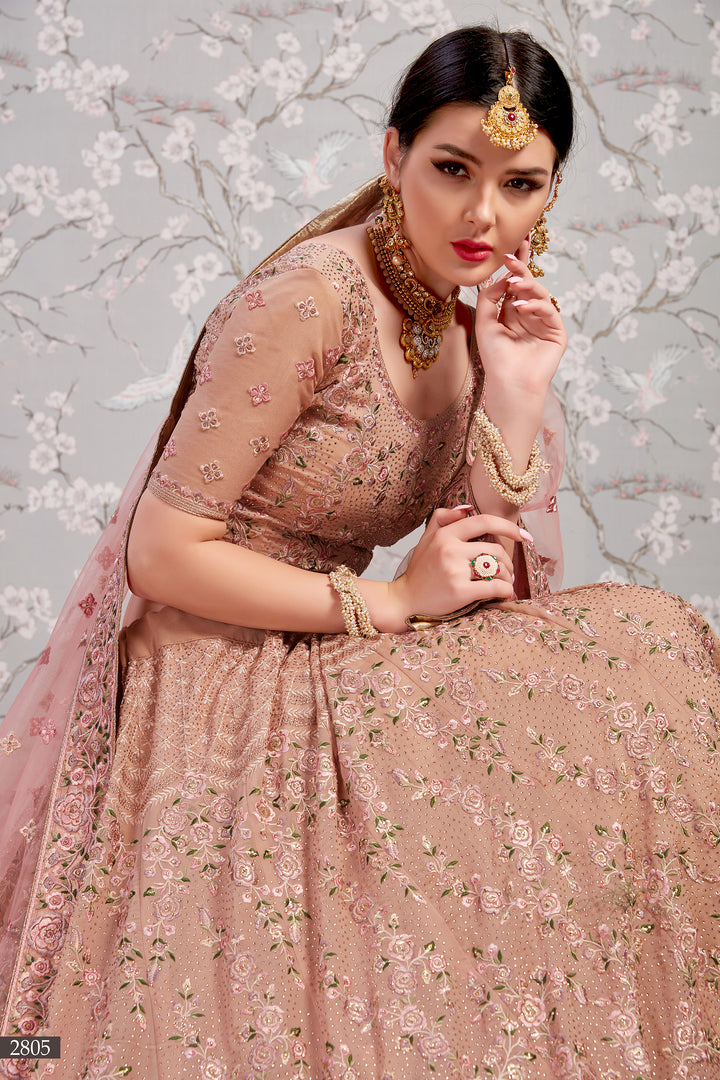 Dusty Pink Georgette Lehenga Choli | Swarovski Work for Weddings