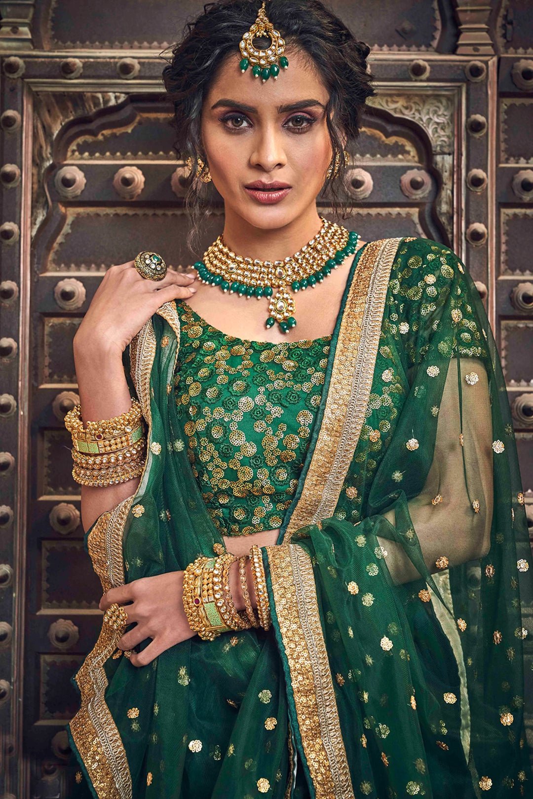 Green Soft Net Lehenga Choli | Sequins & Zari Bridal Outfit