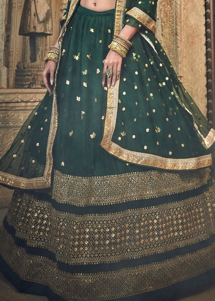 Green Soft Net Lehenga Choli | Sequins & Zari Bridal Outfit