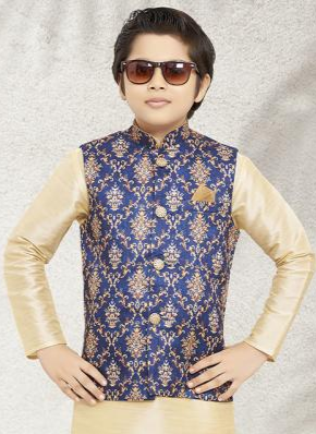 Stylish Kids Kurta Pajama | Art Silk Printed Designer Jacket