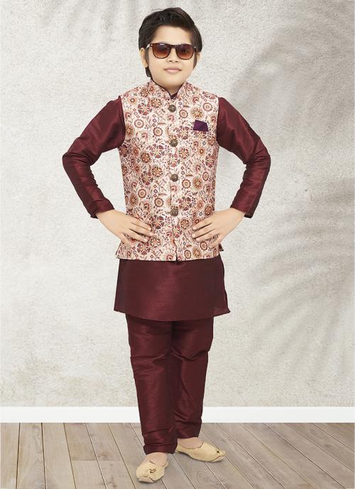 Premium Boys Ethnic Set | Banarasi Silk Kurta Pajama Jacket Ensemble