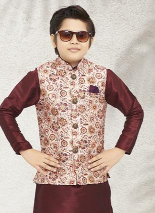 Premium Boys Ethnic Set | Banarasi Silk Kurta Pajama Jacket Ensemble