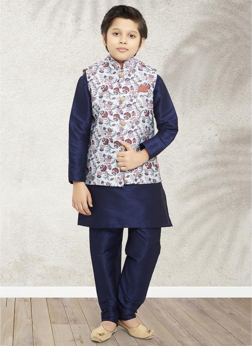 Sky Blue Art Banarasi Silk Kurta Pajama | Kidswear Festive Ethnic Set