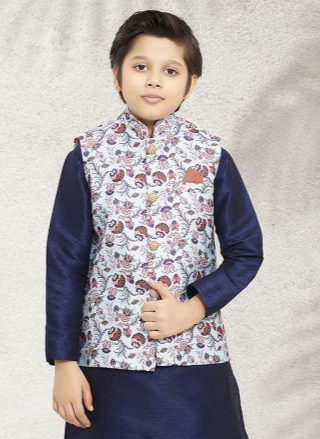 Sky Blue Art Banarasi Silk Kurta Pajama | Kidswear Festive Ethnic Set