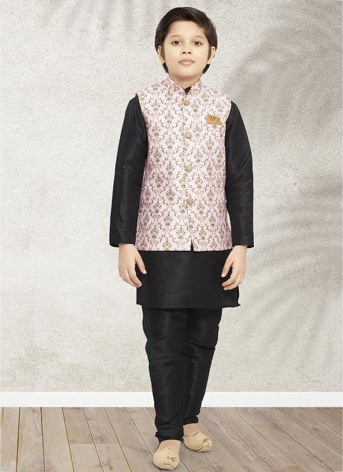 Traditional Light Pink Kurta Pajama | Kids Ethnic Jacket Set