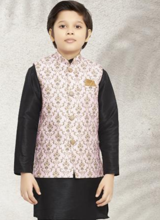 Traditional Light Pink Kurta Pajama | Kids Ethnic Jacket Set