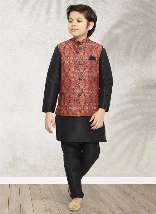 Maroon Art Silk Kurta Pajama | Kids Ethnic Wear with Jacket