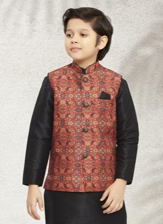 Maroon Art Silk Kurta Pajama | Kids Ethnic Wear with Jacket