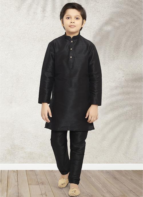 Designer Black Silk Kurta Pajama | Kids Ethnic Wear with Banarasi Weaving