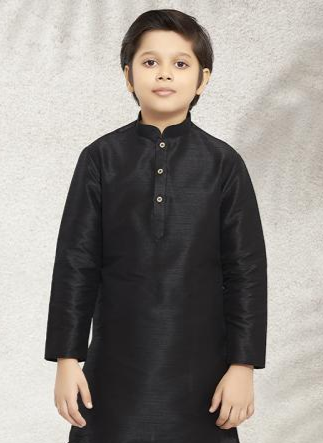 Designer Black Silk Kurta Pajama | Kids Ethnic Wear with Banarasi Weaving