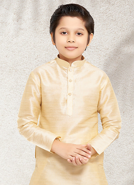 Royal Gold Banarasi Silk Kurta Pajama | Kids Ethnic Wear with Weaving