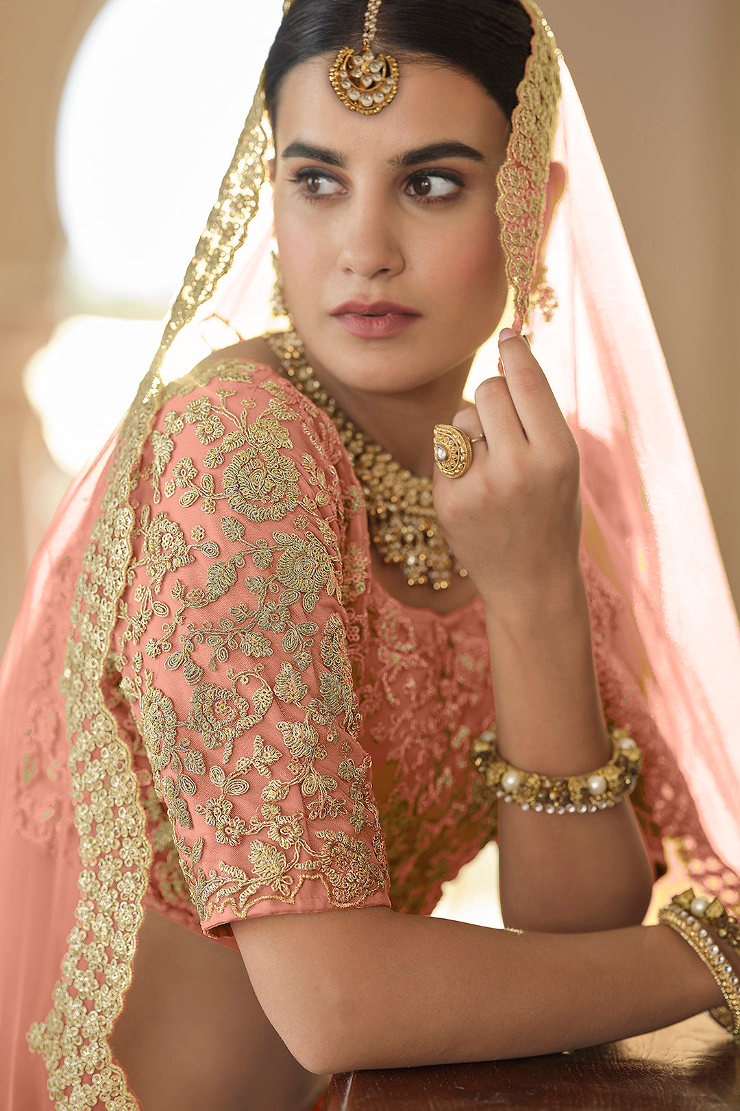 Peach Net Dori Embroidered Lehenga | Bridal & Party Wear for Women