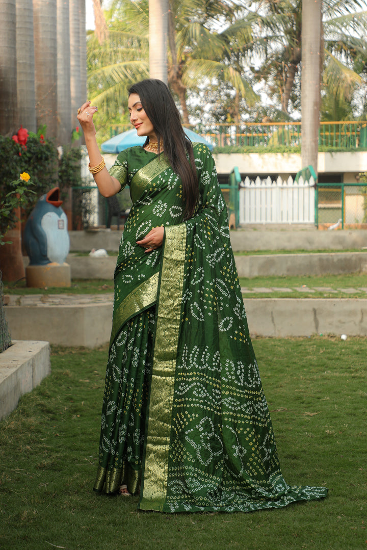 Elegant wine Bandhej silk saree with jari weaving border and Bandhej pallu, perfect for weddings and festive events.