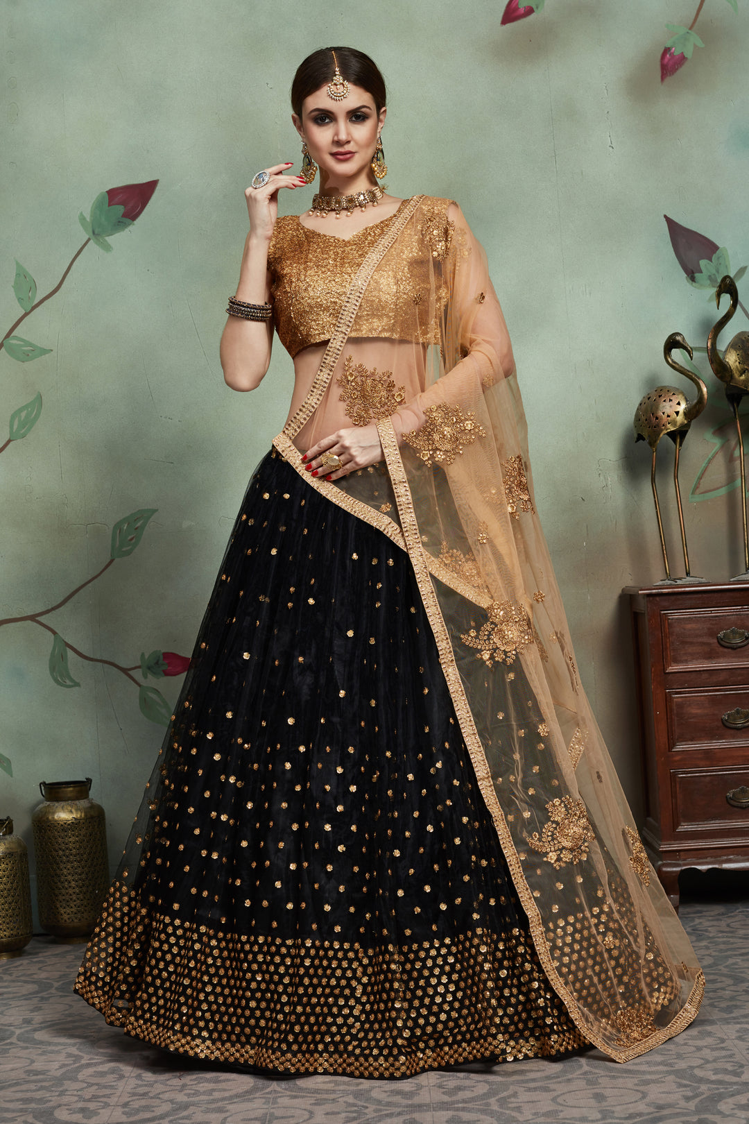 Black Gota Work Soft Net Lehenga Choli | Sequins Detail for Wedding