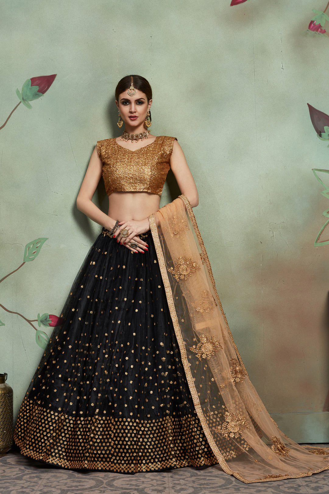 Black Gota Work Soft Net Lehenga Choli | Sequins Detail for Wedding