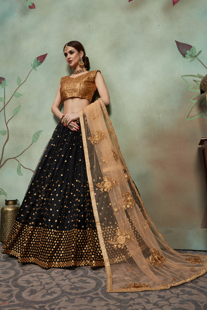 Black Gota Work Soft Net Lehenga Choli | Sequins Detail for Wedding