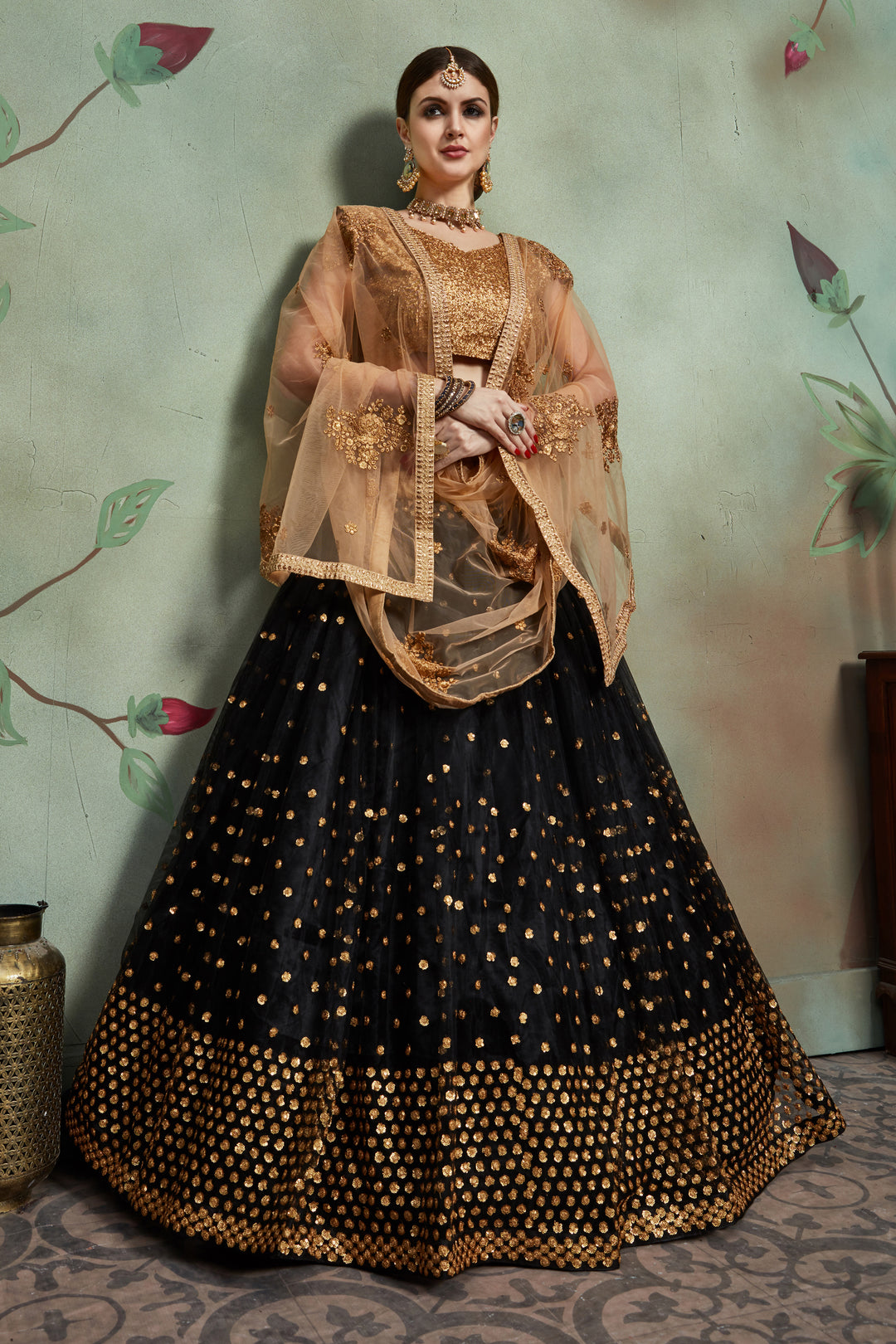 Black Gota Work Soft Net Lehenga Choli | Sequins Detail for Wedding