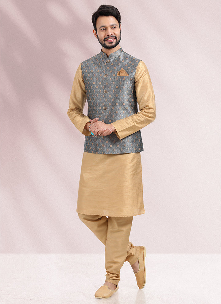 Opulent Gray Grand Banarasi silk Premium Kurta Pajama | Designed to Elevate Your Style for Cultural Events