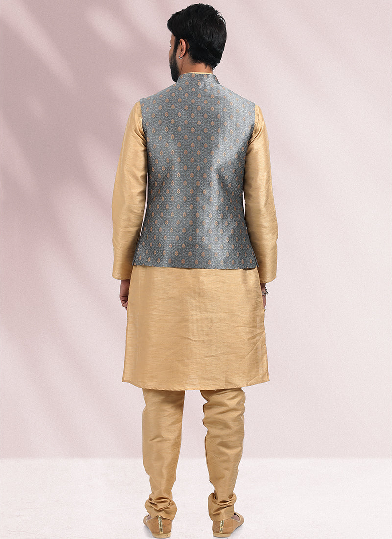 Opulent Gray Grand Banarasi silk Premium Kurta Pajama | Designed to Elevate Your Style for Cultural Events