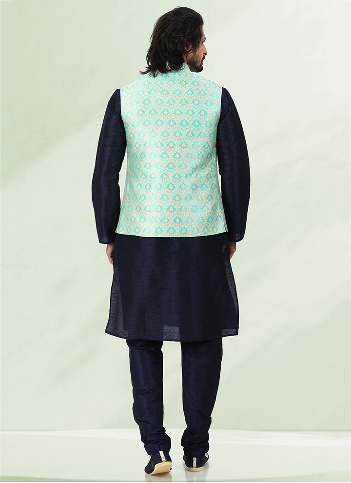 Heritage Pista Green  Banarasi silk Premium Kurta Pajama Jacket | Enriched with Fine