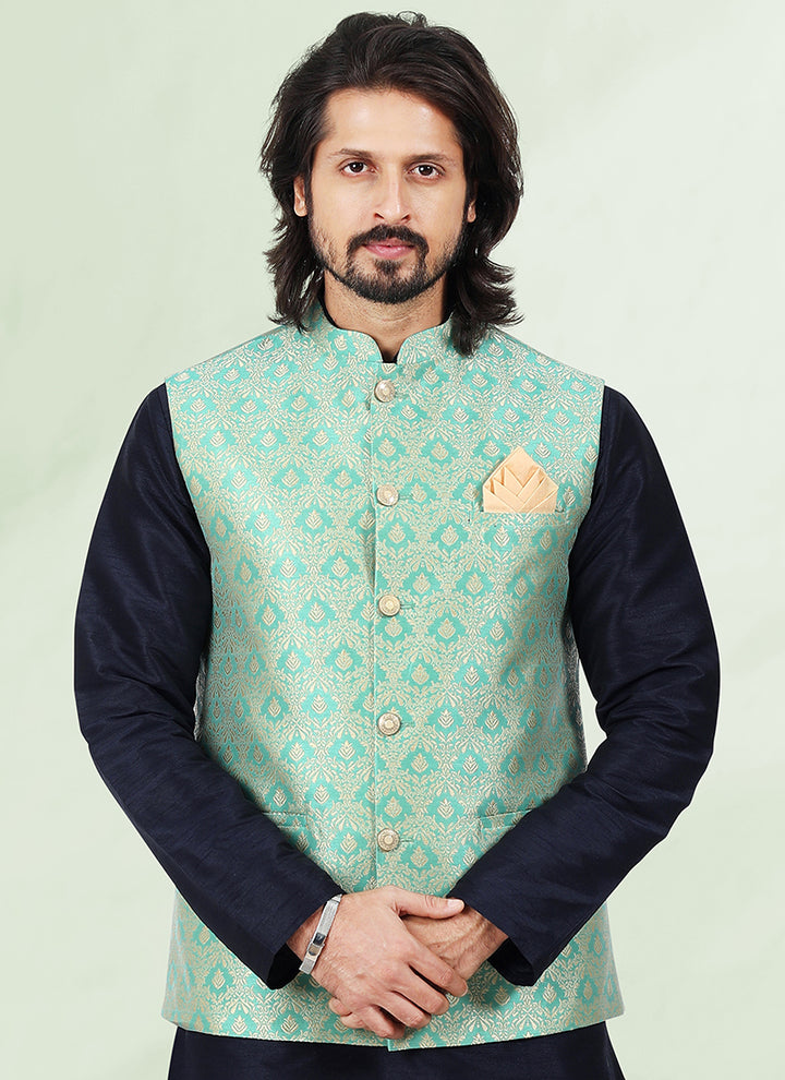 Heritage Pista Green  Banarasi silk Premium Kurta Pajama Jacket | Enriched with Fine