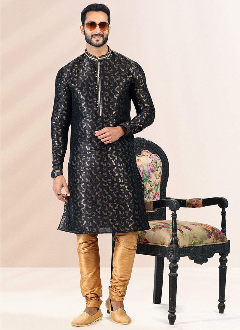 Elite Black Banarasi silk Premium Kurta Pajama | Fashioned for Classic Charm & Modern Comfort