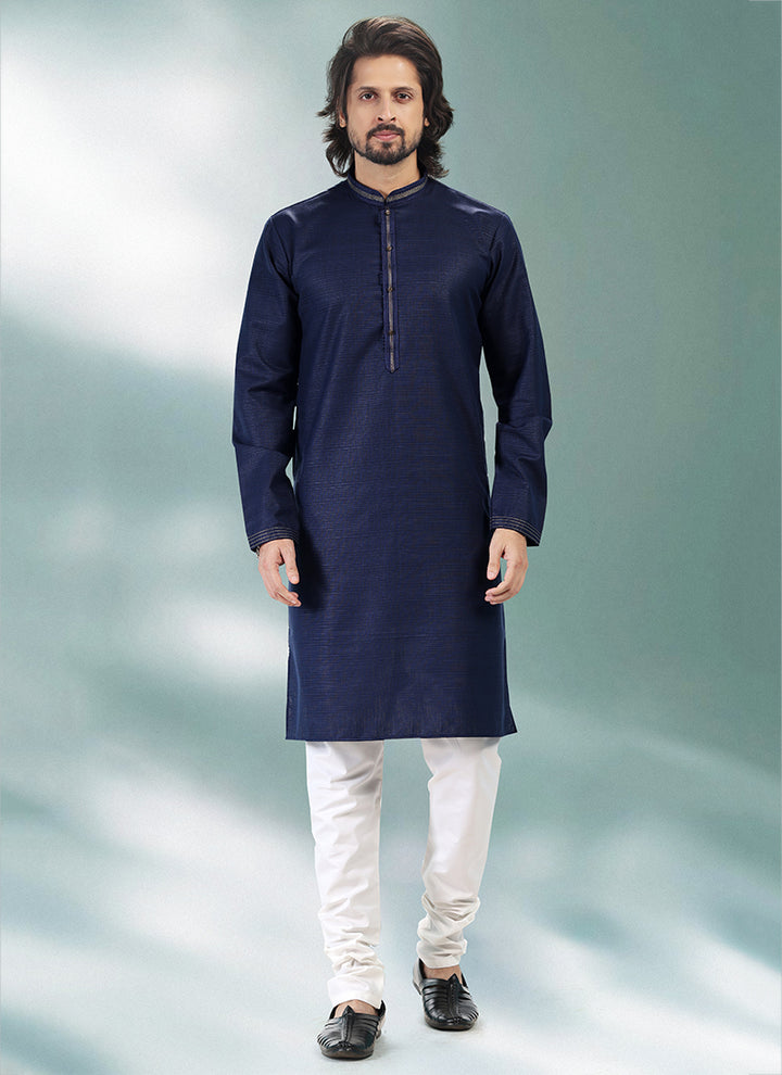 Navy Authentic Ethnic Cotton linen Premium Kurta Pajama | Intricately Crafted for Cultural & Festive Excellence