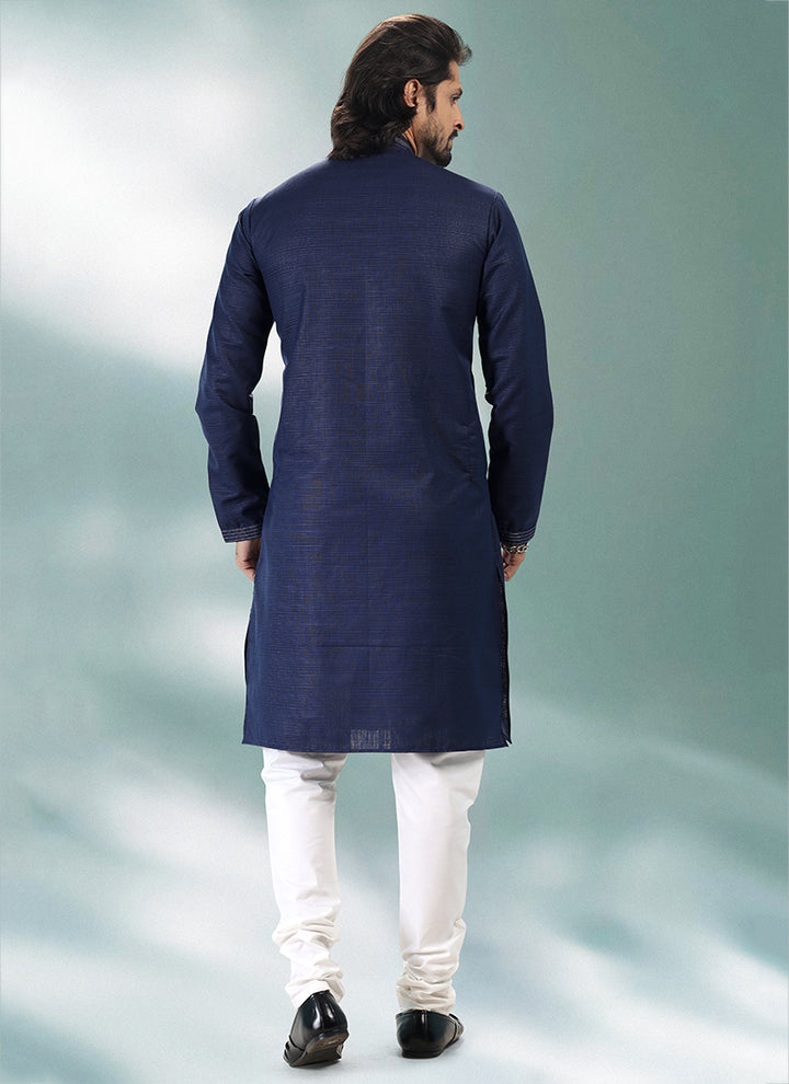 Navy Authentic Ethnic Cotton linen Premium Kurta Pajama | Intricately Crafted for Cultural & Festive Excellence