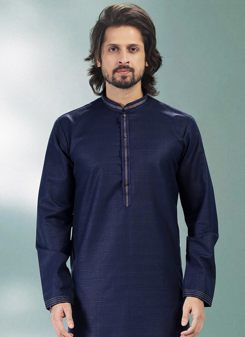 Navy Authentic Ethnic Cotton linen Premium Kurta Pajama | Intricately Crafted for Cultural & Festive Excellence