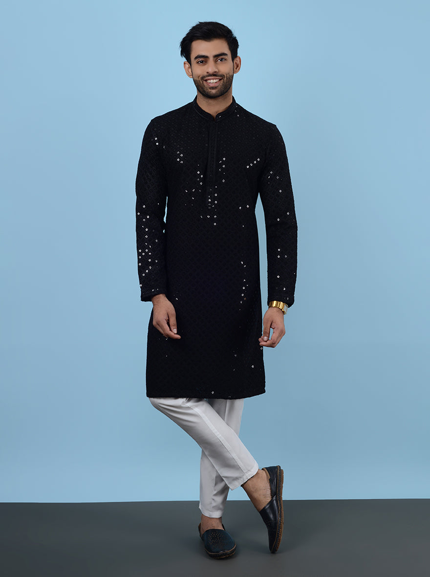 Experience elegance and comfort in this beautifully crafted Black Kurta Pajama set.