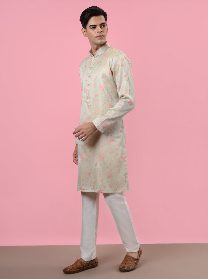 Comfortable cream and blue kurta pajama for men, showcasing a blend of tradition and modern style for events in the USA.