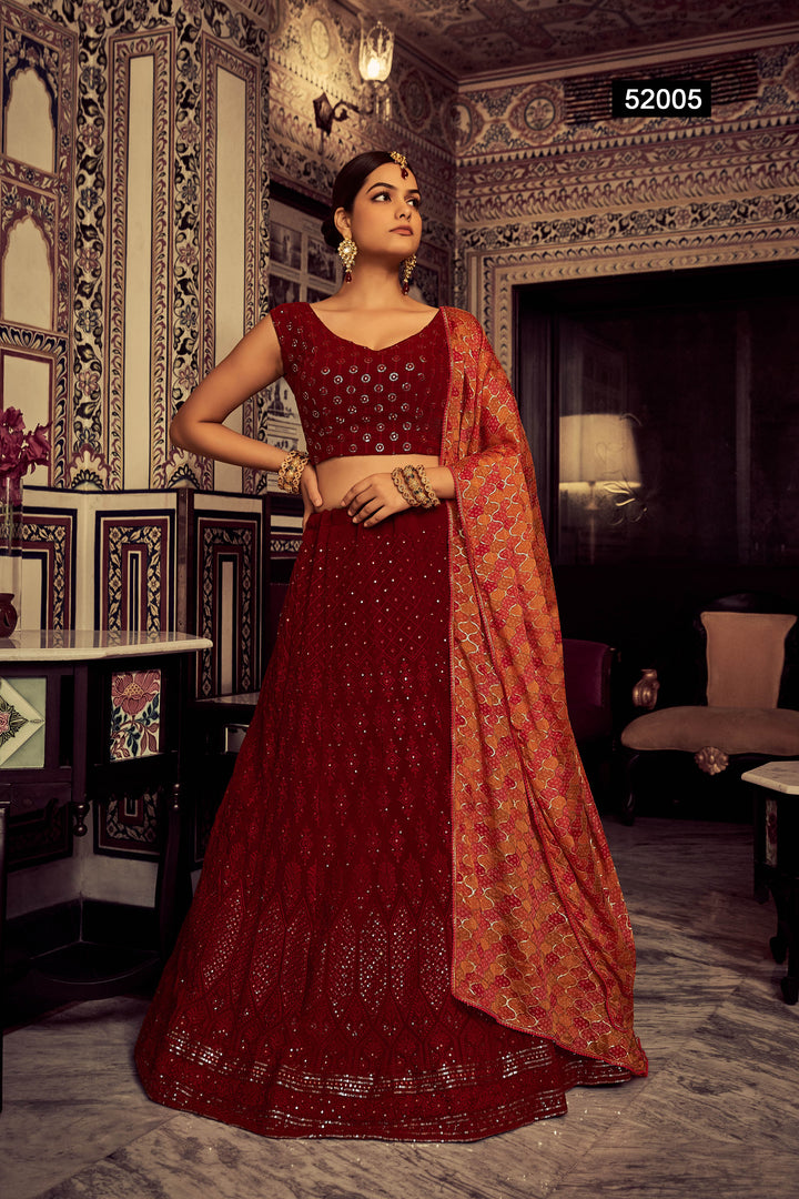 Maroon Georgette Lehenga Choli | Sequins & Thread Embroidery Design