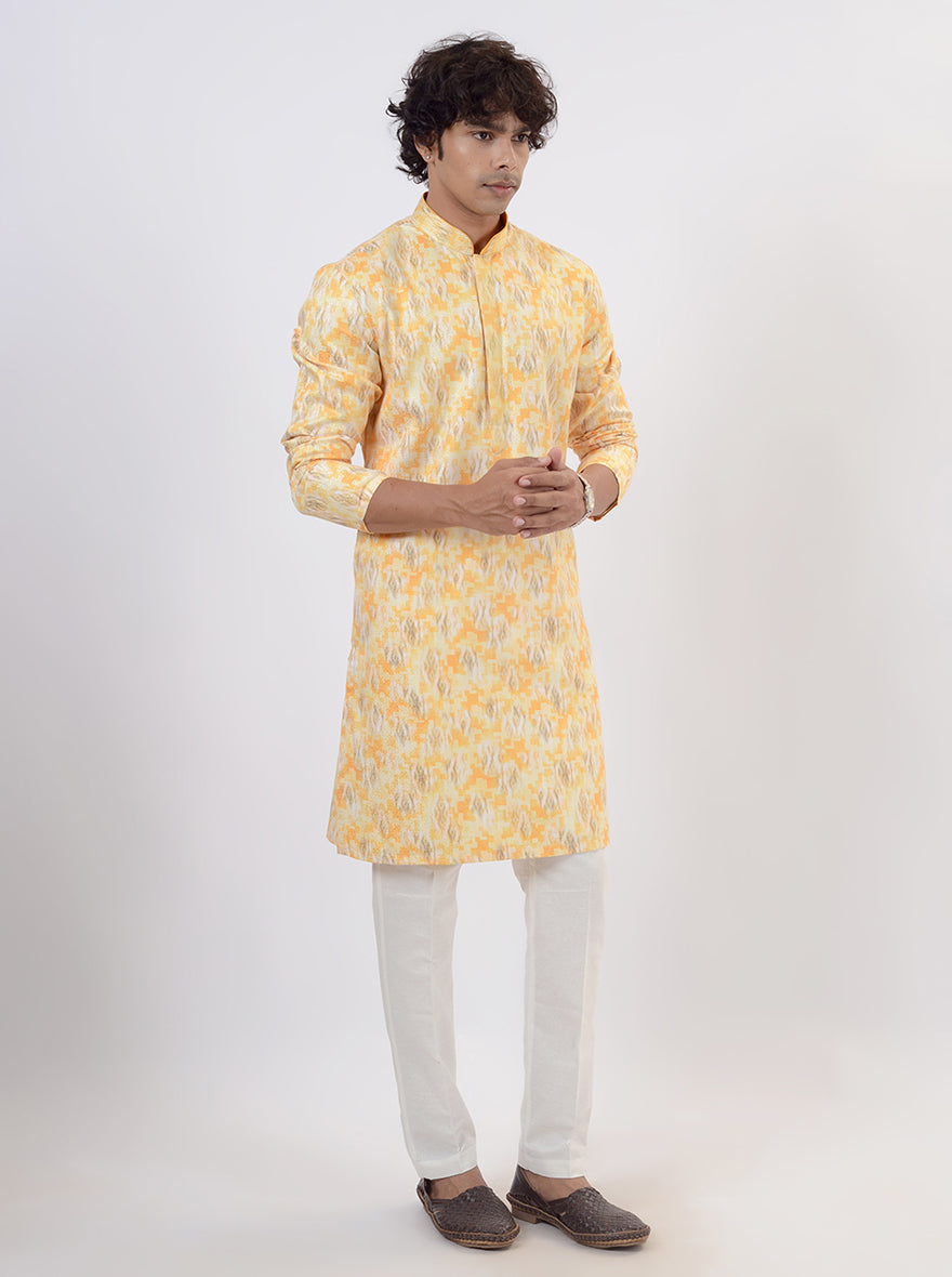 USA's choice: Yellow silk blend kurta pajama set for men, traditional wear