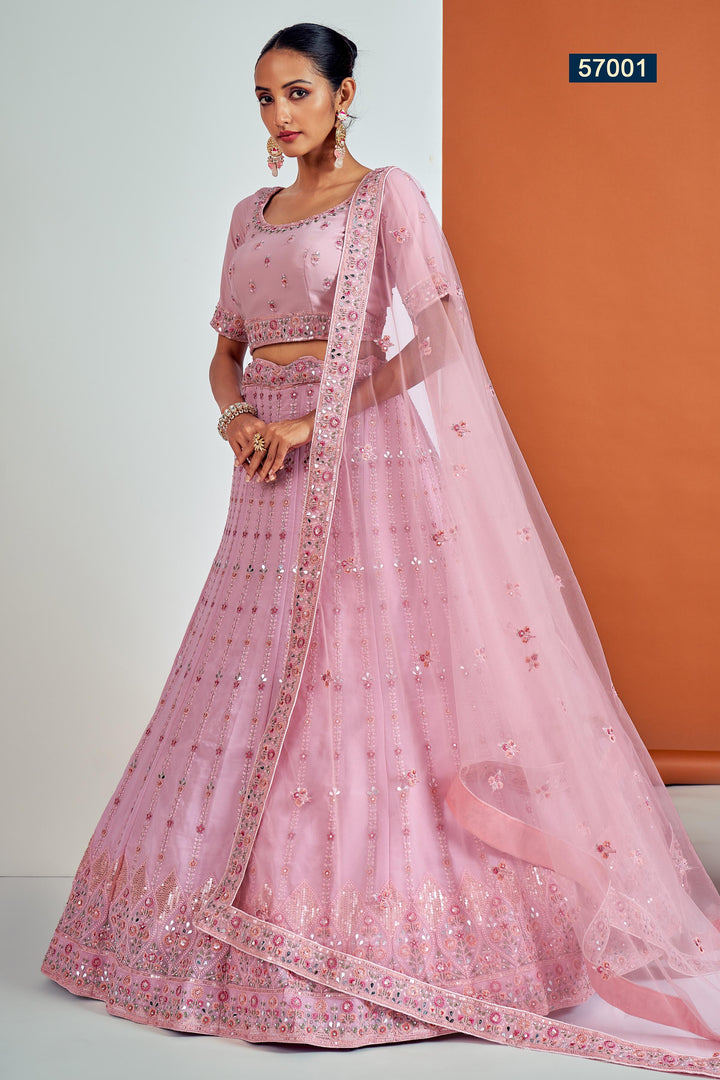 Elegant Pink Lehenga for Women | Georgette Choli & Embroidered Dupatta