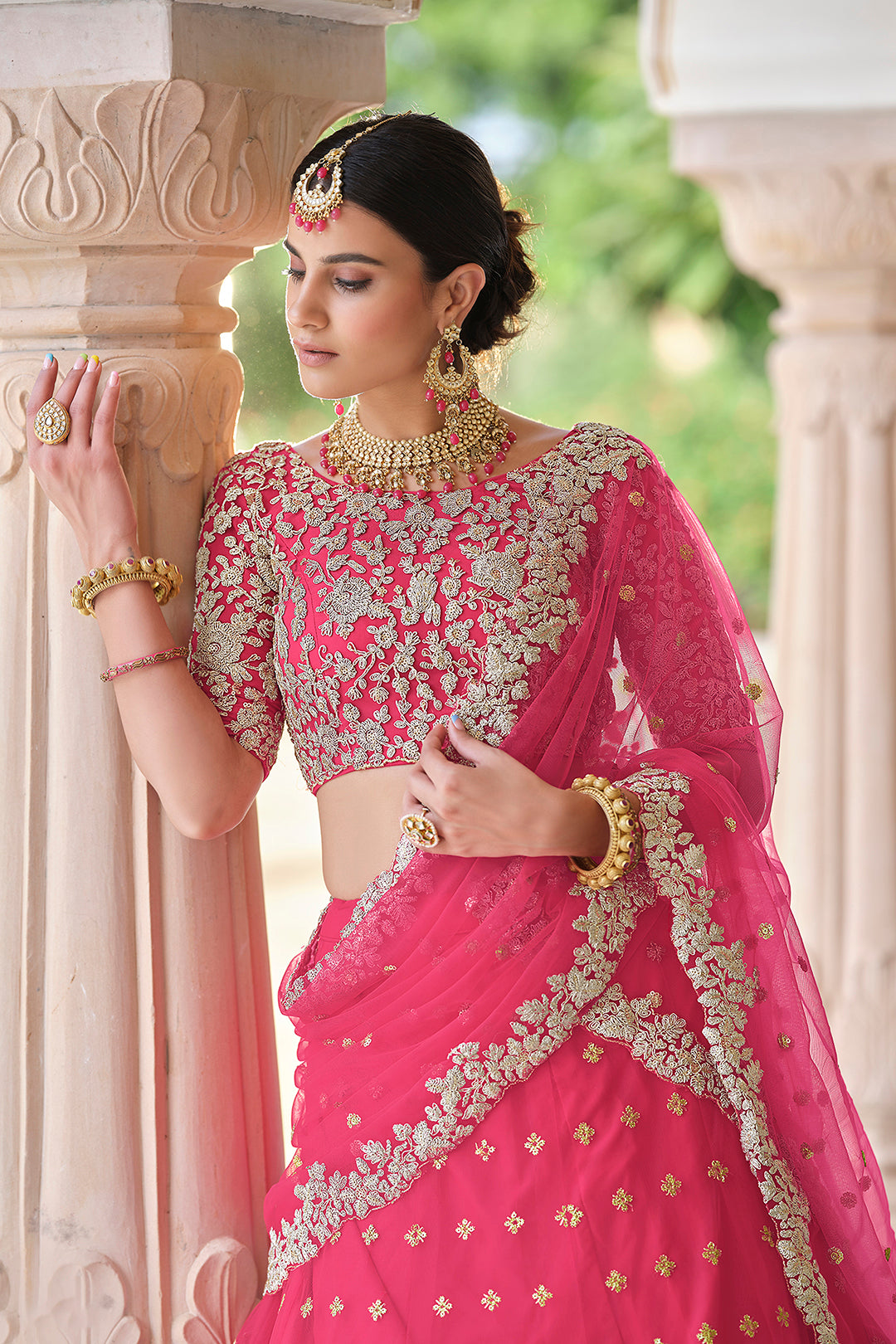 Pink Embroidered Lehenga | Soft Net Bridal Lehenga for Women