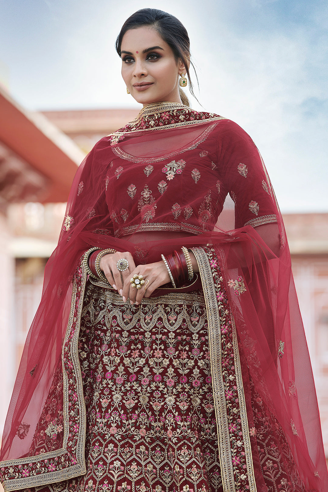 Maroon Velvet Bridal Lehenga | Indian Lehenga Choli for Women