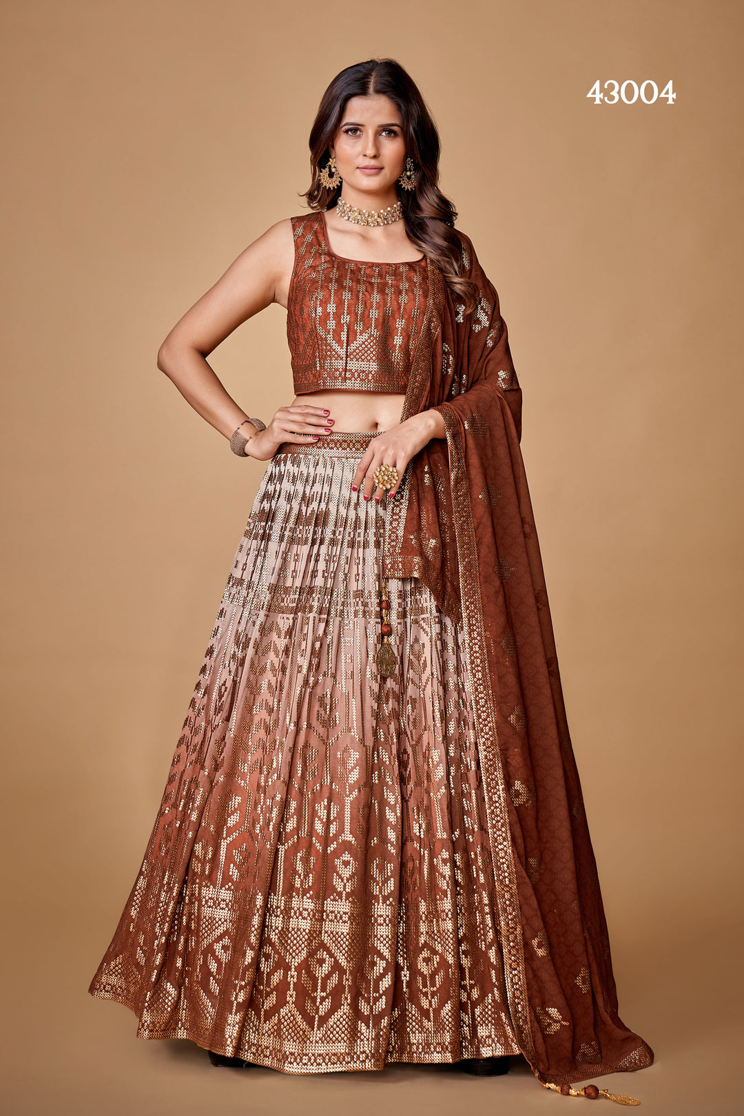 Brown Georgette Lehenga | Bridal Lehenga Choli Set for Weddings