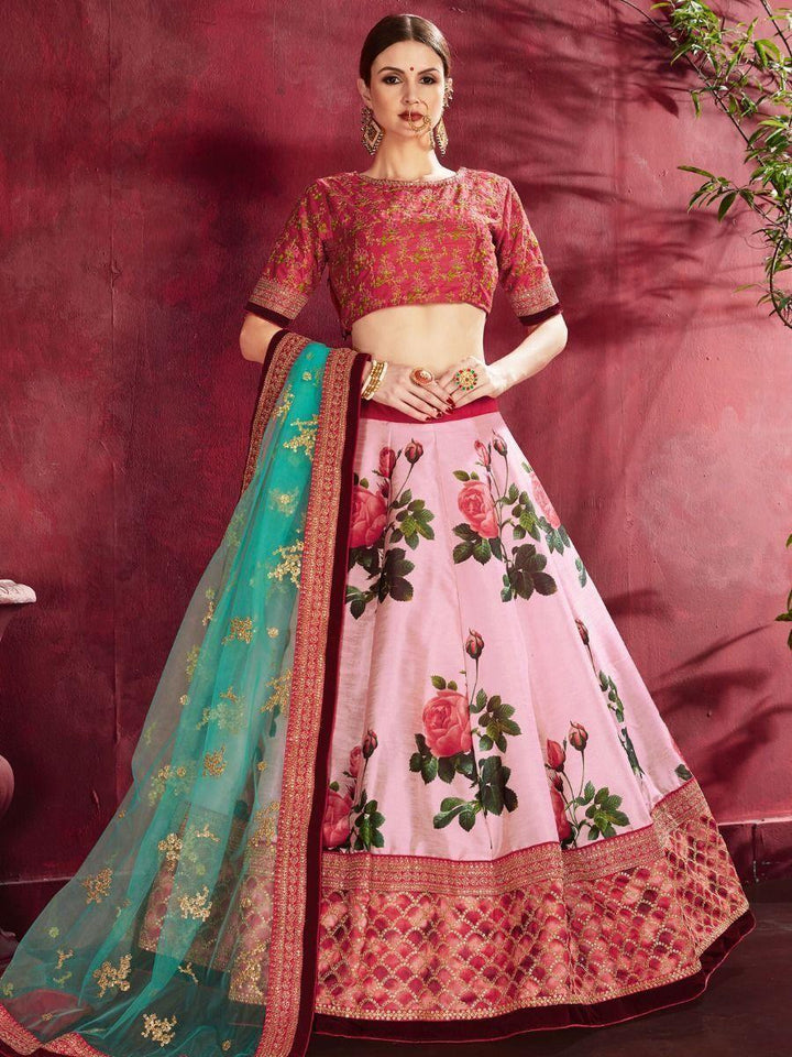 Banglori silk wedding lehenga with floral and zari embroidery