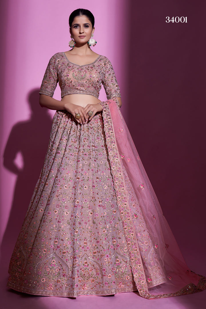 Mauve Georgette Lehenga | Swarovski Embellished Net Lehenga for Special Occasions