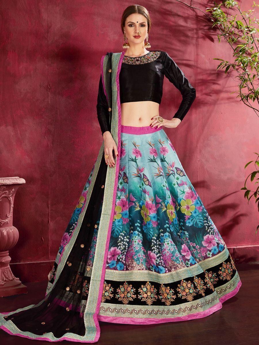 Banglori silk multi-color lehenga with floral and zari embroidery