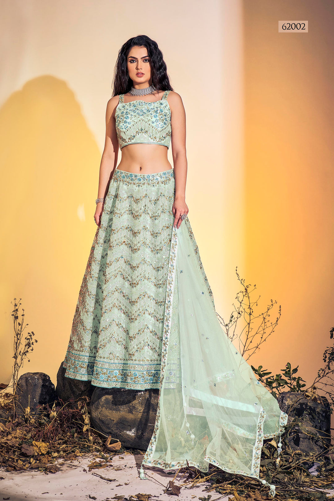 Handwork Soft Net Lehenga | Thread Embroidered Festive Wear for Women