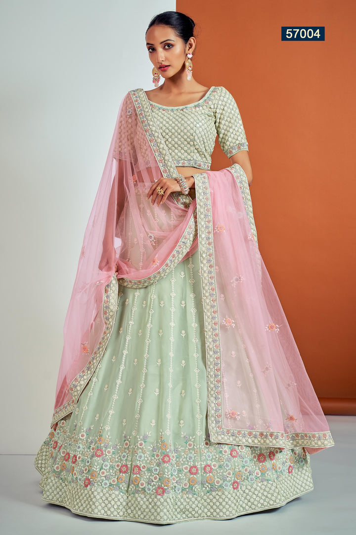 Pista Green Georgette Lehenga Choli | Indian Lehenga Choli Set with Dupatta