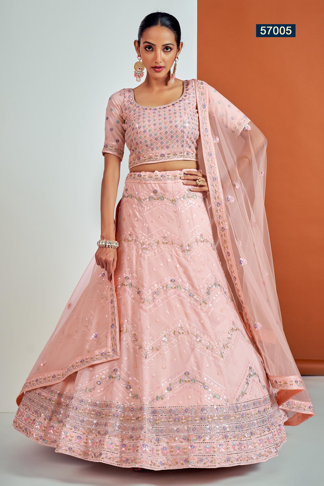 Peach Embroidered Lehenga Choli Set | Georgette Choli Set for Wedding