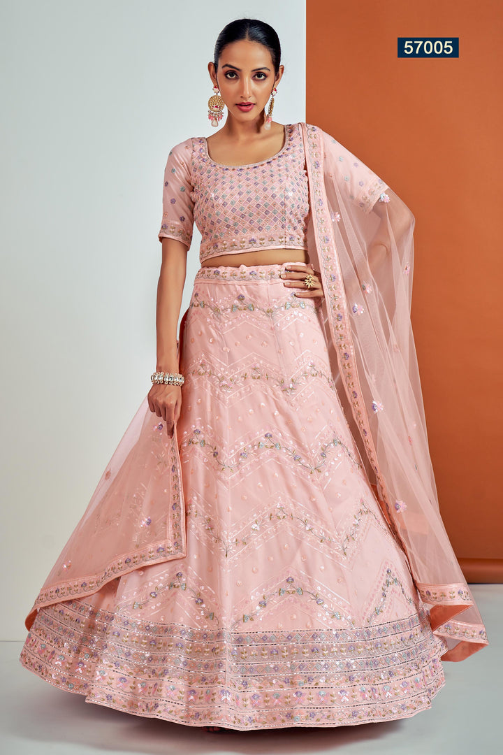 Peach Embroidered Lehenga Choli Set | Georgette Choli Set for Wedding