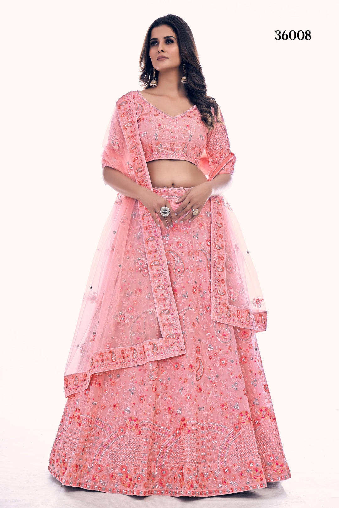 Elegant Embroidered Soft Net Bridal Lehenga | Designer Wedding Outfit