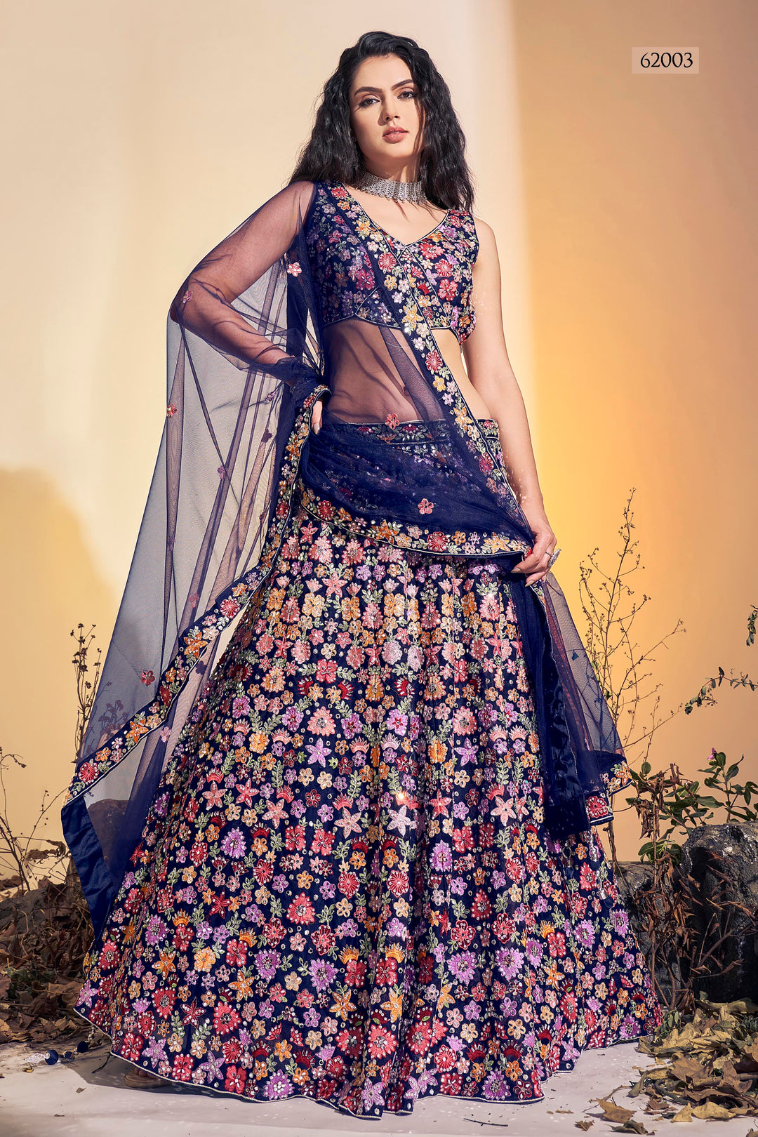 Elegant Handwork Soft Net Lehenga | Bridal Outfit with Thread Details