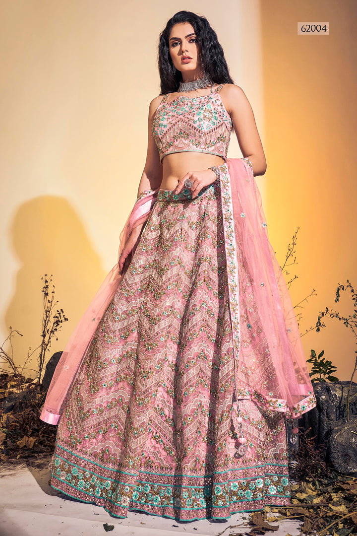 Handwork Soft Net Lehenga | Thread Embroidered Festive Wear for Women