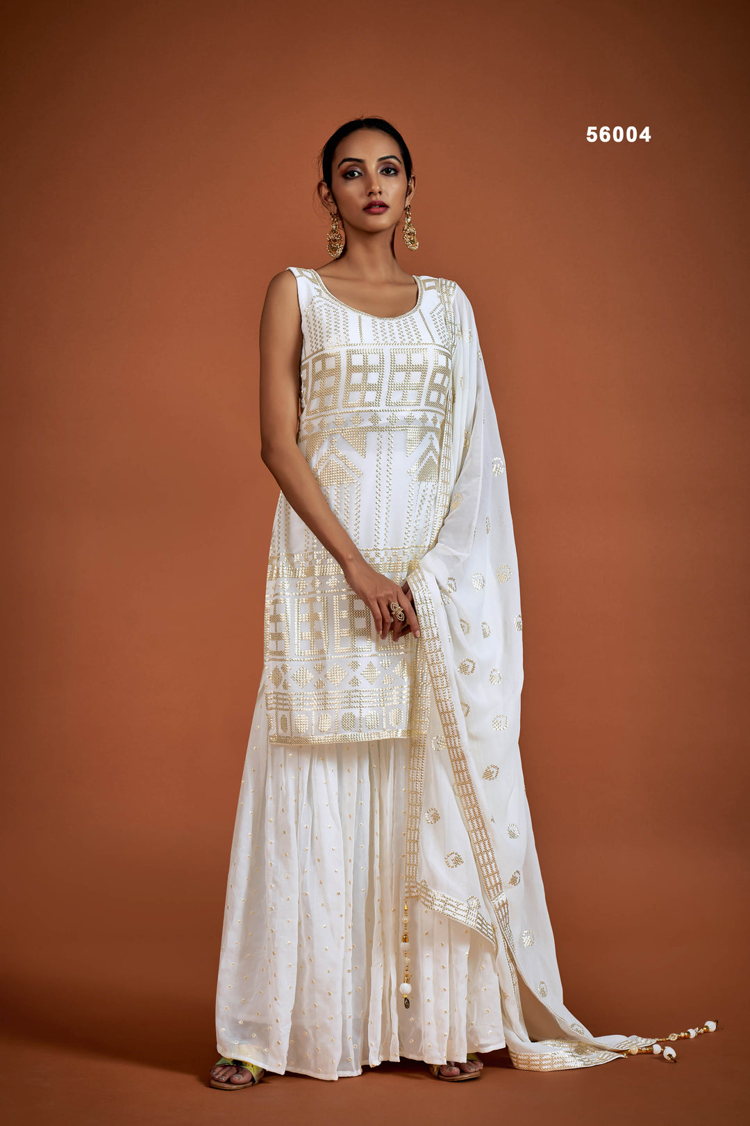 White Georgette Salwar Suit | Stunning Sequins Work Party Wear