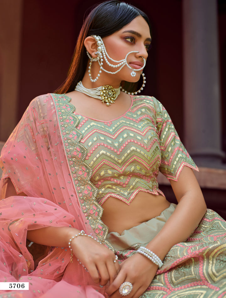 Gorgeous Green Organza Lehenga | Embellished with Gota & Resham Work