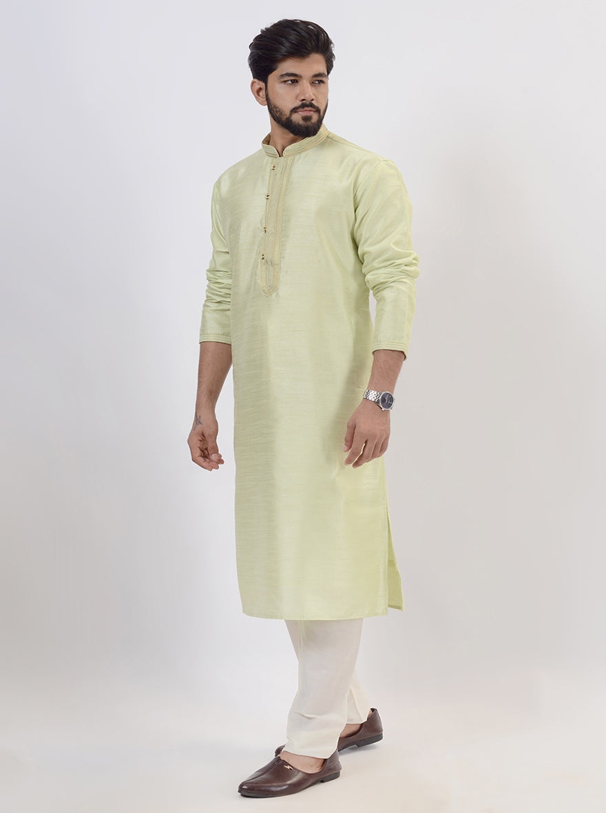 USA ethnic wear: Men's pista green silk blend kurta pajama, traditional attire